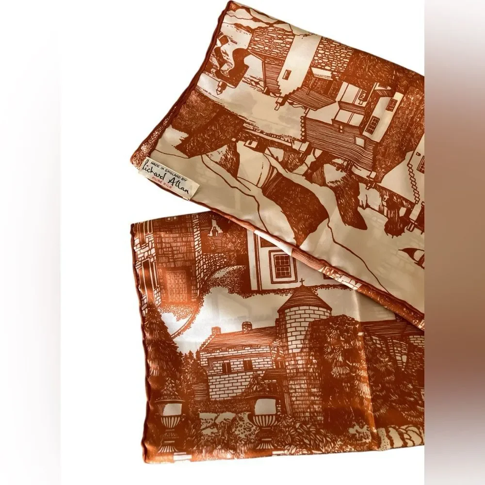 Richard Allan Silk Scarf England Cityscape Cathedral Robert The Bruce Vintage